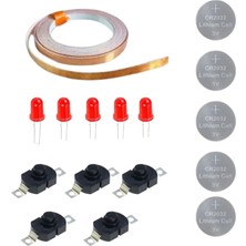 Eding Bakır Folyo Iletken Bant ,CR2032 Pil ,5mm LED Seti Çıt Çıt Anahtar – Kağıttan Devre Kit