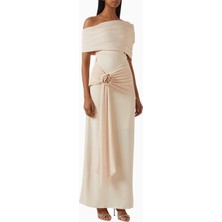Ac By Aanchal Chanda Off-Shoulder Rose Drape Gül Drapeli Omuz Dekolteli Uzun Kadın  Elbise