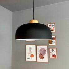 Bamyum Siyah Rocha Metal Avize Geniş Ahşap Başlık Salon Masaüstü Mutfak Otel Tekli Avize Lamba Aydınlatma