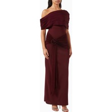 Ac By Aanchal Chanda Off-Shoulder Rose Drape Gül Drapeli Omuz Dekolteli Uzun Kadın  Elbise