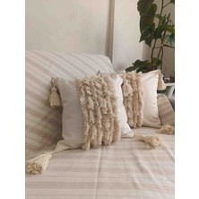 Kübra Hobim Bohem Model El Yapımı Ponponlu Kırlent Kılıfı 43 x 43 Ölülerde Ekru Renk
