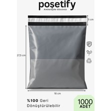 Poşetify Cepli Kargo Poşeti 18X27,5X5 cm | 1000 Adet | E-Ticaret Poşeti | Gri | Yapışkan Bantlı Kargo Zarfı