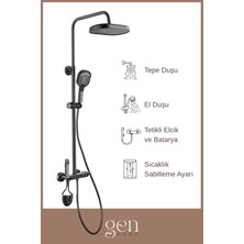 Piano Tepe Duş Seti - Antrasit - Piyano Tuş - 4nokta Akış - Isı Ayar