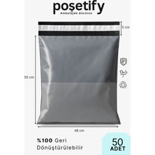 Poşetify Cepli Kargo Poşeti 48X55X5 cm | 50 Adet | E-Ticaret Poşeti | Gri | Yapışkan Bantlı Kargo Zarfı