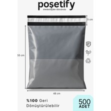 Poşetify Cepli Kargo Poşeti 48X55X5 cm | 500 Adet | E-Ticaret Poşeti | Gri | Yapışkan Bantlı Kargo Zarfı