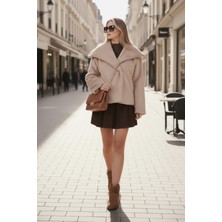 Lela Oversize Geniş Yaka Çıtçıt Düğmeli Astarlı Peluş Mont Bayan Mont 6839623