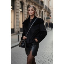 Lela Oversize Geniş Yaka Çıtçıt Düğmeli Astarlı Peluş Mont Bayan Mont 6839623