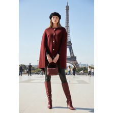 Lela Oversize Fit Bisiklet Yaka Pelerin Kol Düğmeli Panço Bayan Panço 4617015
