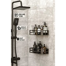 DEYHOME 2li Set Banyo Duş Rafı Şampuanlık Sabunluk Siyah Yapışkanlı Duş Organizer Suya Dayanıklı Plastik