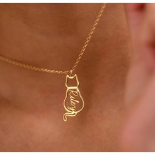 Myz Takı Kedi Figürlü Kişiye Özel Isimli 925 Ayar Gümüş Kadın Kolyesi