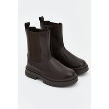 Letoon Kahverengi Suni Deri Chelsea Bot Çocuklar İçin Elastik Panelli Rahat Tasarım