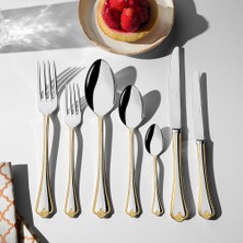 Nehir Fulya Altın Sade 84 Parça Kutulu Çatal Bıçak Set