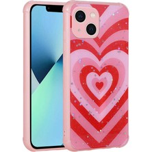 Alpsa Teknoloji iPhone 13 Kılıf Simli Desenli Kamera Korumalı Parlak Alps Popy Kapak-Kalp