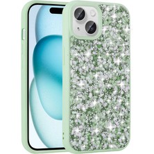 Alpsa Teknoloji Apple iPhone 15 Kılıf Parlak Taşlı Tasarım Alps Linea Kapak-Açık Yeşil