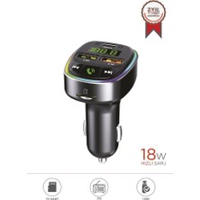 Torima Transmitter Usb Tf Kart Mikrofon Destekli Hızlı Araç Şarj Cihazı Fm 18W G17 Siyah