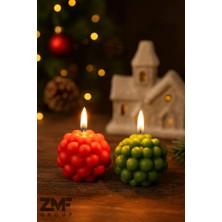 Cavelle Yılbaşı Temalı Dekoratif Ikili Top Bubble Mum Yeşil Kırmızı 5cm