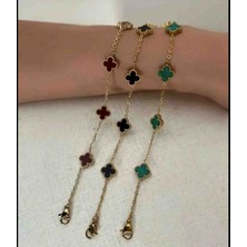 Güneş Takı Özel Seri Mini Gold Bordo Siyah Yeşil Üçlü Yonca Bileklik Seti