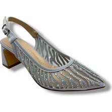 Desire Shoes Desire 468-26 Saten Simli Taşlı Kısa Kalın Topuk Kadın Abiye Ayakkabı