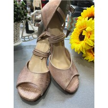 Suna Kırçıl Desenli Pudra Kapalı Topuk 8,5 cm 13 Pont Topuk Boyu Tango, Dans ve Abiye Ayakkabısı