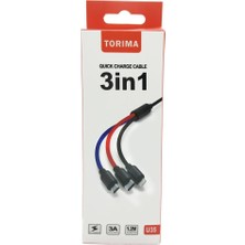Torima Şarj Kablosu Type-C Lightning Micro 3IN1 Hızlı 3.0A Data Kablo U35 Siyah