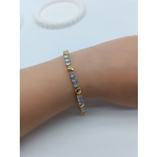 Lagül Aksesuar Xuping 14K Altın Kaplama Kararmaz Zirkon Taşlı Kalp Detaylı Gold Bilekli