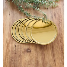 Maglor 6 Adet Gold Paslanmaz Çelik 21 cm Yuvarlak Çay, Kahve, Pasta Servis Tepsisi Dekoratif Sunum Tepsisi
