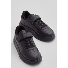 Tonny Black Çocuk Unisex Siyah Faylon Hafif Taban Bağcıklı Günlük Spor Ayakkabı