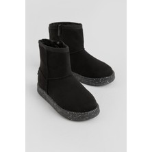 Tonny Black Kız Çocuk Siyah Termo Taban Süet Görünümlü Içi Kürklü Kısa Bot