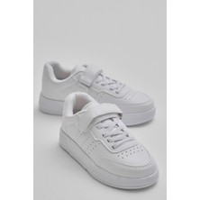 Tonny Black Çocuk Unisex Beyaz Faylon Hafif Taban Bağcıklı Günlük Spor Ayakkabı