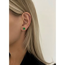 miraç gümüş takı atölyem 925 Ayar Küçük Boy Yonca Detaylı Mineli Küpe