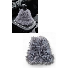 Tusba Market Gri Uzun Tüylü Pelüş Oto Vites Körüğü Püskülü | Tüm Araçlara Uyumlu Şık Vites Aksesuarı