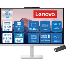 Lenovo A100 Intel Core I3-N305 3.8ghz 8gb 512GB SSD Intel® UHD Graphics 23.8" Fhd (1920X1080) IPS 99% Srgb WIN11HOME All-In-One Bilgisayar F0J6002UTRH02+ZETTAÇANTA