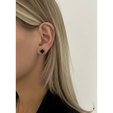 miraç gümüş takı atölyem 925 Ayar Küçük Boy Yonca Detaylı Mineli Küpe