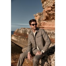 Paco Romano Erkek Slim Fit Bej Renk Gömlek Ceket Kapak Cepli Spor Alt Üst Takım