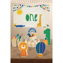 Hey Parti Rengarenk Temalı 1 Yaş 2 Yaş Doğum Günü Parti Seti - Renkli Hayvan Konseptli Unisex Doğum Günü Süsü Seti - Maxi