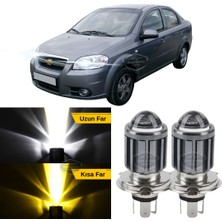 Caralp Chevrolet Aveo 2006-2011 Uyumlu Mercekli Far Ampulü LED Xenon Çift Renk Sarı-Beyaz Far Şimşek Etkili Csp LED Lamba Uzun Kısa 2 Adet Takım