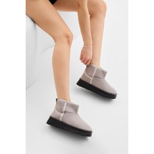 Tonny Black Kadın Gri Kalın Poli Taban Süet Görünümlü Günlük Bot