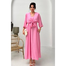 Serica Moda Pembe Bağlama Detaylı Elbise Takım