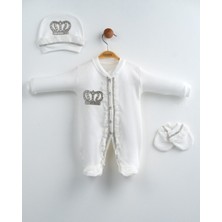 Eda Baby Taşlı Taç Nakışlı Lüks Dantel Detaylı 3'lü Hastane Çıkışı Seti