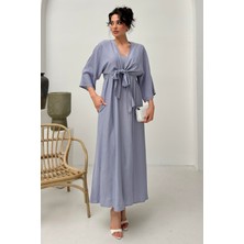 Serica Moda Gri Bağlama Detaylı Elbise Takım