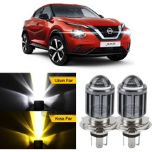 Caralp Nissan Juke 2010-2014 Makyajsız Kasa Uyumlu Mercekli Far Ampulü LED Xenon Çift Renk Sarı-Beyaz Far Şimşek Etkili Csp LED Lamba Uzun Kısa 2 Adet Takım