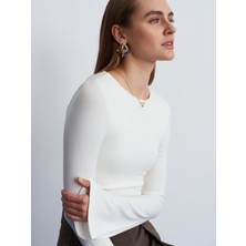 Dilvin 32284 Bisiklet Yaka Uzun Kollu Top-Ekru