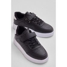 Tonny Black Çocuk Unisex Siyah Beyaz Faylon Hafif Taban Bağcıklı Günlük Spor Ayakkabı