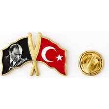 Herşey Nota Mustafa Kemal Atatürk ve Türk Bayrağı Rozet Gold