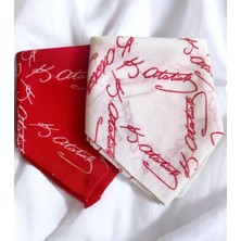 Herşey Nota Atatürk İmzalı Kırmızı ve Beyaz 2'li Renk Unisex Bandana Fular 23 Nisan 29 Ekim 10 Kasım 19 Mayıs
