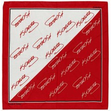 Herşey Nota Çift Taraflı Kullanılabilen Atatürk İmzası Kırmızı ve Beyaz Fular Pamuk Fular