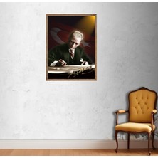Atatürk Tablosu Yüksek Kalite Tek Parça Ahşap Ceviz Eskitme Çerçeveli