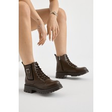 Tonny Black Kadın Kahve Kalın Termo Taban Tokalı Bağcıklı ve Fermuarlı Bot