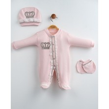 Eda Baby Taşlı Taç Nakışlı Lüks Dantel Detaylı 3'lü Hastane Çıkışı Seti