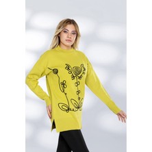 Newco Rahat Kalıp Şık Desenli Triko Uzun Kazak Modern ve Zarif Görünüm